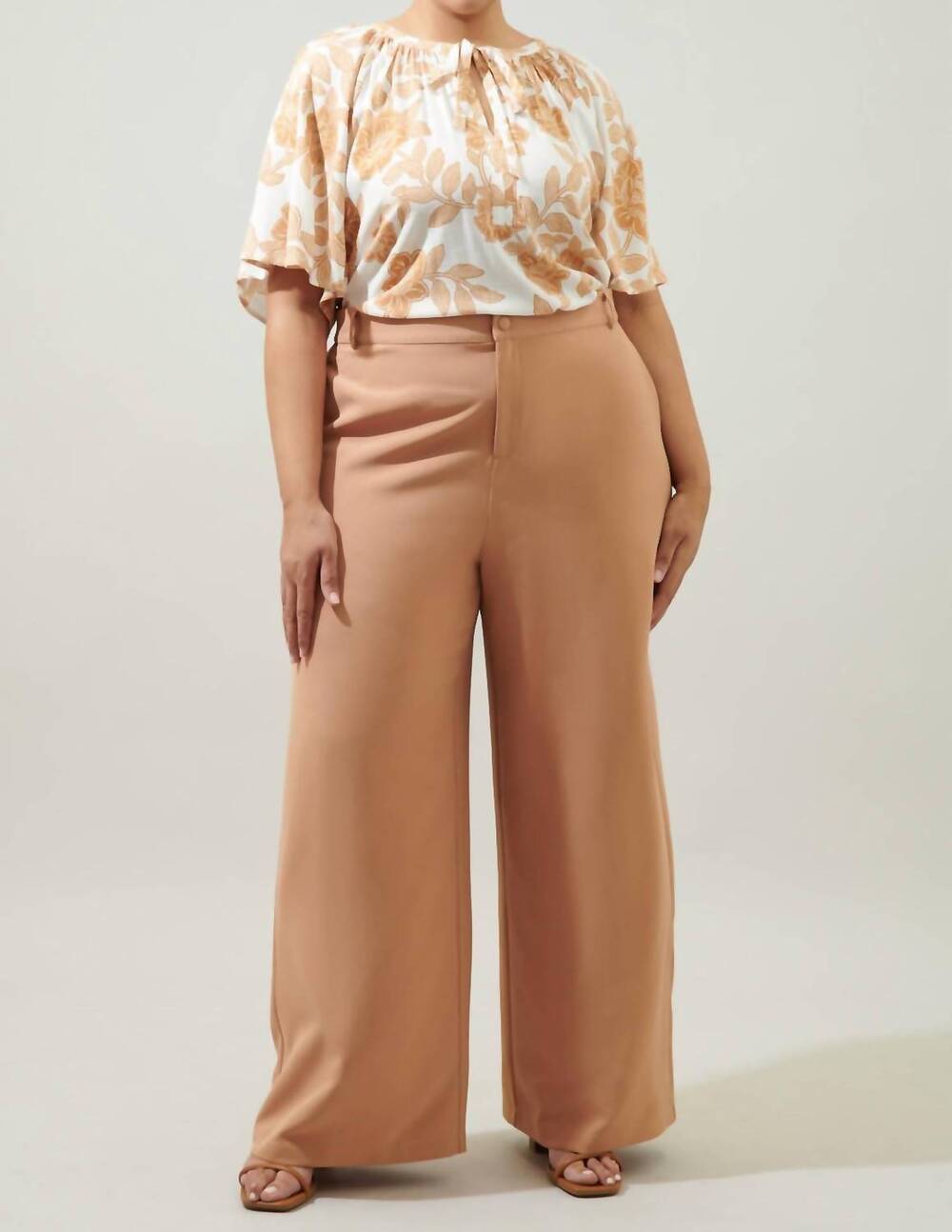NEW SUGARLIPS chelsea belted wide leg trousers curve in camel